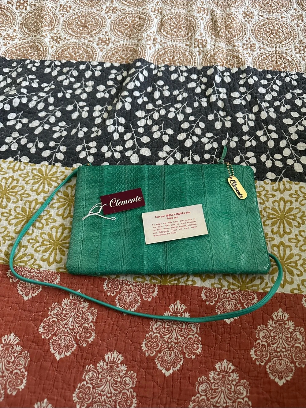 1970’s Clemente Green Crossbody Clutch - Genuine Snake Skin